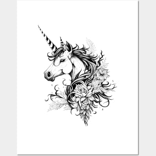 Unicorn Fantasy Wild Animal Illustration Art Tattoo Posters and Art